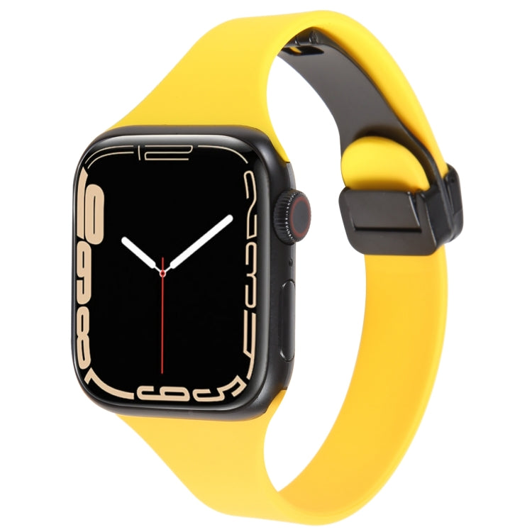For Apple Watch 7 41mm Magnetic Buckle Slim Silicone Watch Band(Yellow) - Watch Bands by PMC TechLife | Online Shopping South Africa | PMC TechLife