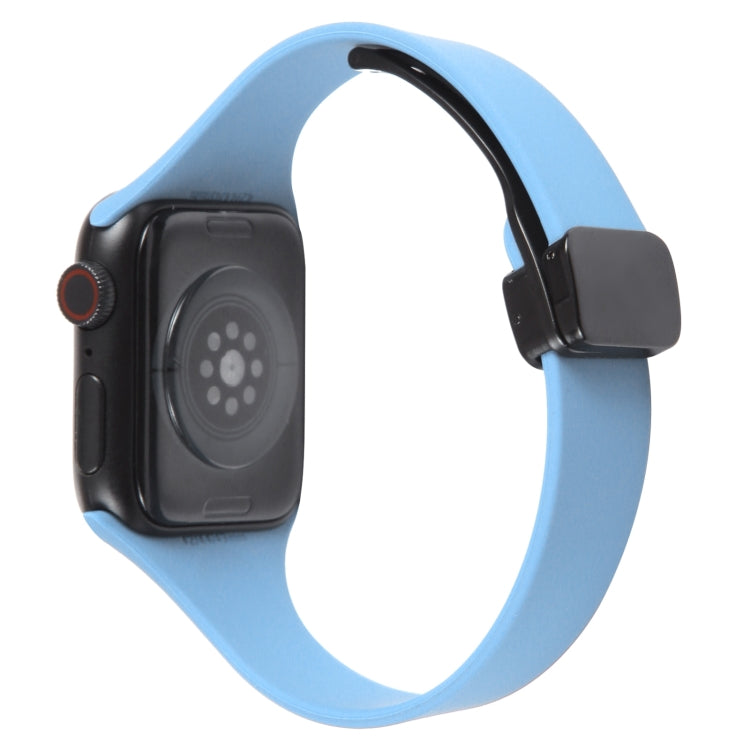 For Apple Watch 7 45mm Magnetic Buckle Slim Silicone Watch Band(Light Blue) - Watch Bands by PMC TechLife | Online Shopping South Africa | PMC TechLife