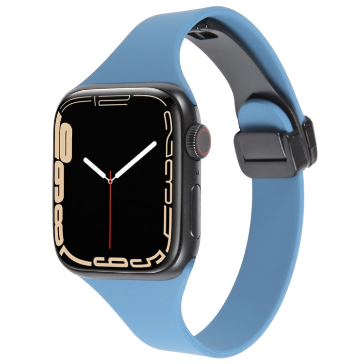 For Apple Watch 5 44mm Magnetic Buckle Slim Silicone Watch Band(Blue) - Watch Bands by PMC TechLife | Online Shopping South Africa | PMC TechLife