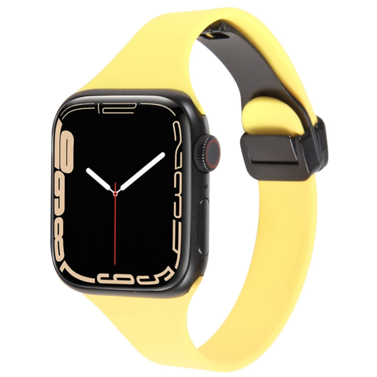 For Apple Watch 42mm Magnetic Buckle Slim Silicone Watch Band(Light Yellow) - Watch Bands by PMC TechLife | Online Shopping South Africa | PMC TechLife