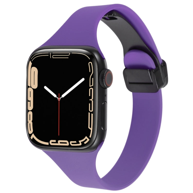 For Apple Watch 42mm Magnetic Buckle Slim Silicone Watch Band(Dark Purple) - Watch Bands by PMC TechLife | Online Shopping South Africa | PMC TechLife
