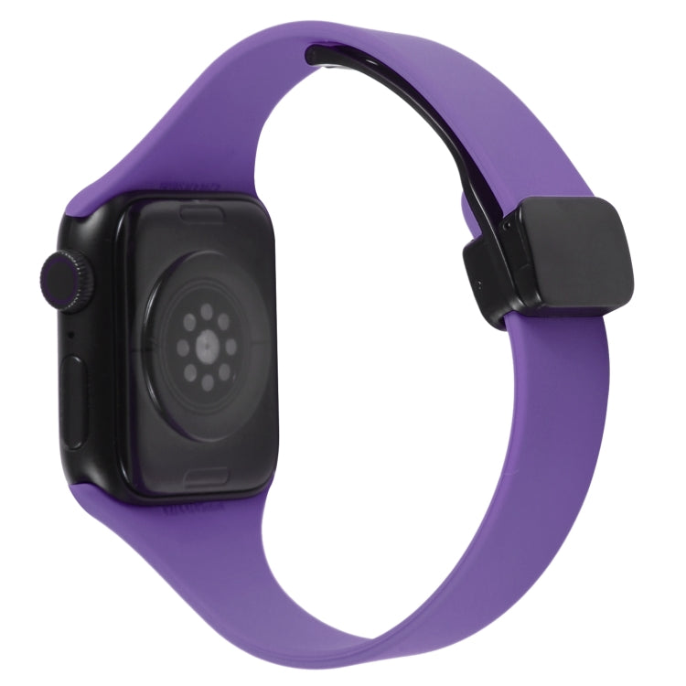 For Apple Watch 42mm Magnetic Buckle Slim Silicone Watch Band(Dark Purple) - Watch Bands by PMC TechLife | Online Shopping South Africa | PMC TechLife