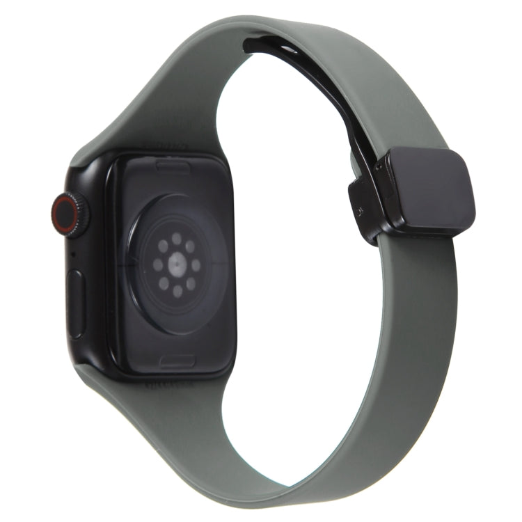For Apple Watch 42mm Magnetic Buckle Slim Silicone Watch Band(Army Green) - Watch Bands by PMC TechLife | Online Shopping South Africa | PMC TechLife