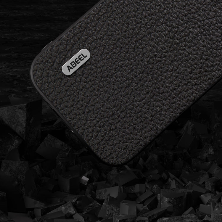 For iPhone 14 Pro ABEEL Genuine Leather Litchi Texture Phone Case(Black) - free shipping - PMC TechLife - Order now!