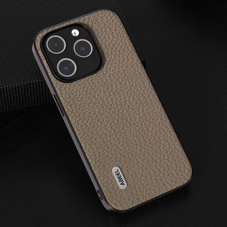 For iPhone 15 Pro Max ABEEL Genuine Leather Litchi Texture Phone Case(Grey) - free shipping - PMC TechLife - Order now!