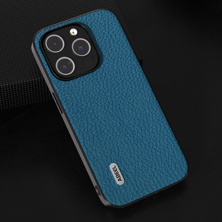 For iPhone 15 Plus ABEEL Genuine Leather Litchi Texture Phone Case(Blue) - free shipping - PMC TechLife - Order now!