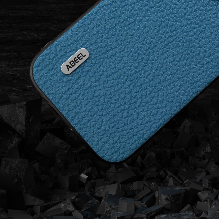 For iPhone 15 Plus ABEEL Genuine Leather Litchi Texture Phone Case(Blue) - free shipping - PMC TechLife - Order now!
