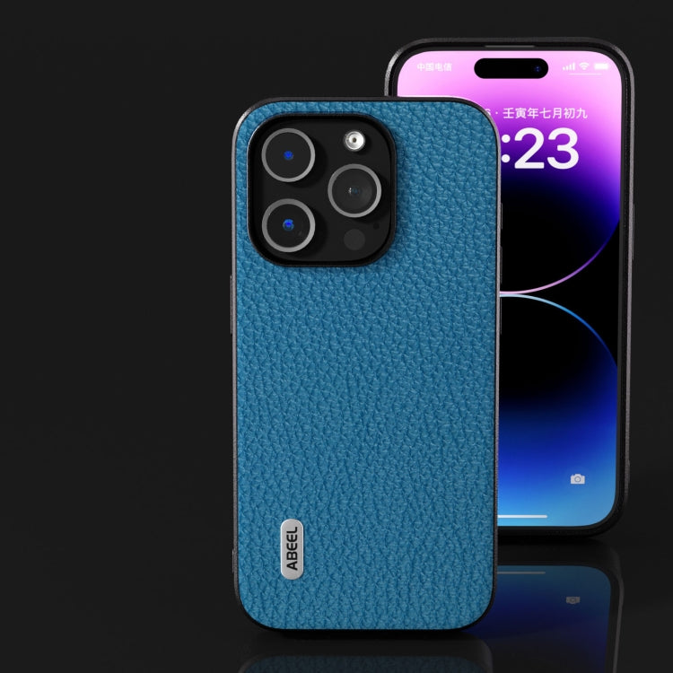 For iPhone 14 ABEEL Genuine Leather Litchi Texture Phone Case(Blue) - free shipping - PMC TechLife - Order now!