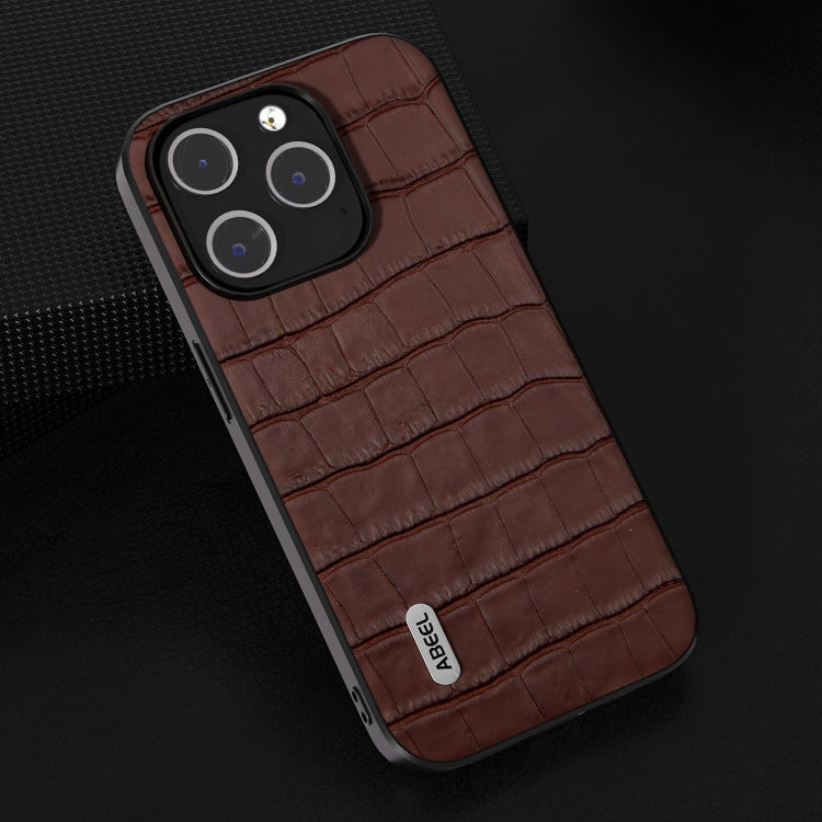 For iPhone 15 Pro Max ABEEL Crocodile Texture Genuine Leather Phone Case(Brown) - free shipping - PMC TechLife - Order now!