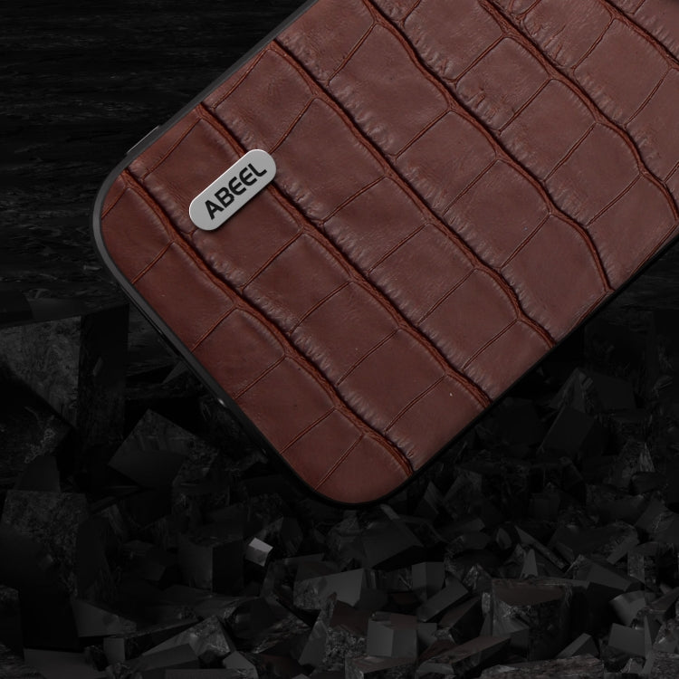 For iPhone 15 Pro Max ABEEL Crocodile Texture Genuine Leather Phone Case(Brown) - free shipping - PMC TechLife - Order now!