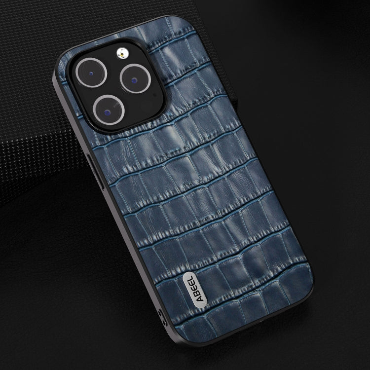For iPhone 15 Pro ABEEL Crocodile Texture Genuine Leather Phone Case(Blue) - free shipping - PMC TechLife - Order now!