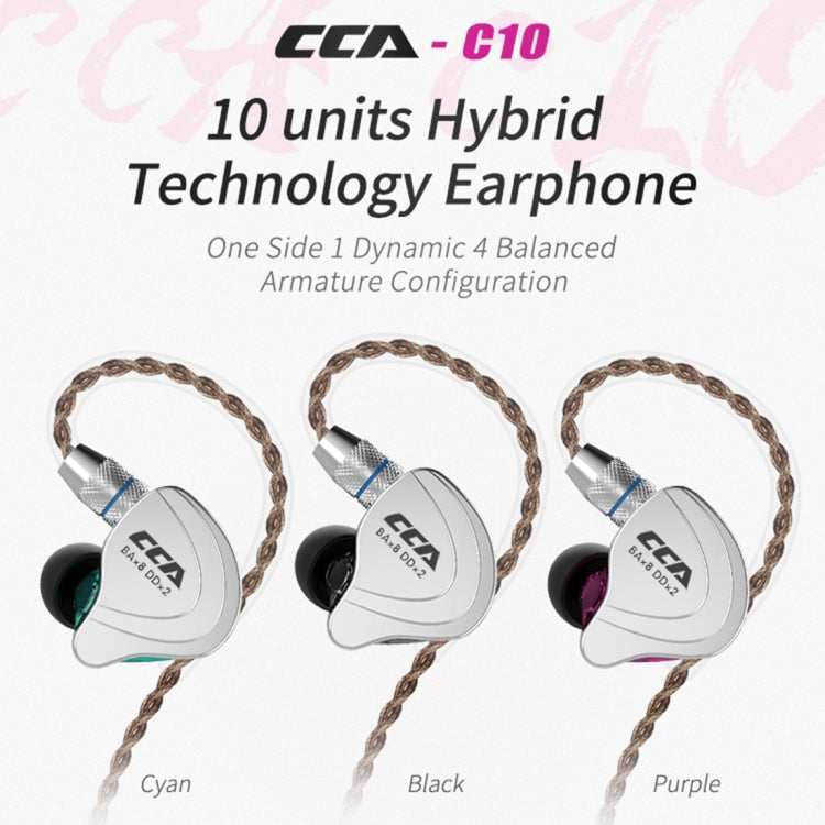 CCA CCA-C10 3.5mm Gold Plated Plug Ten Unit Hybrid Wire-controlled In-ear Earphone, Type:without Mic(Sapphire Cyan) - free shipping - PMC TechLife - Order now!