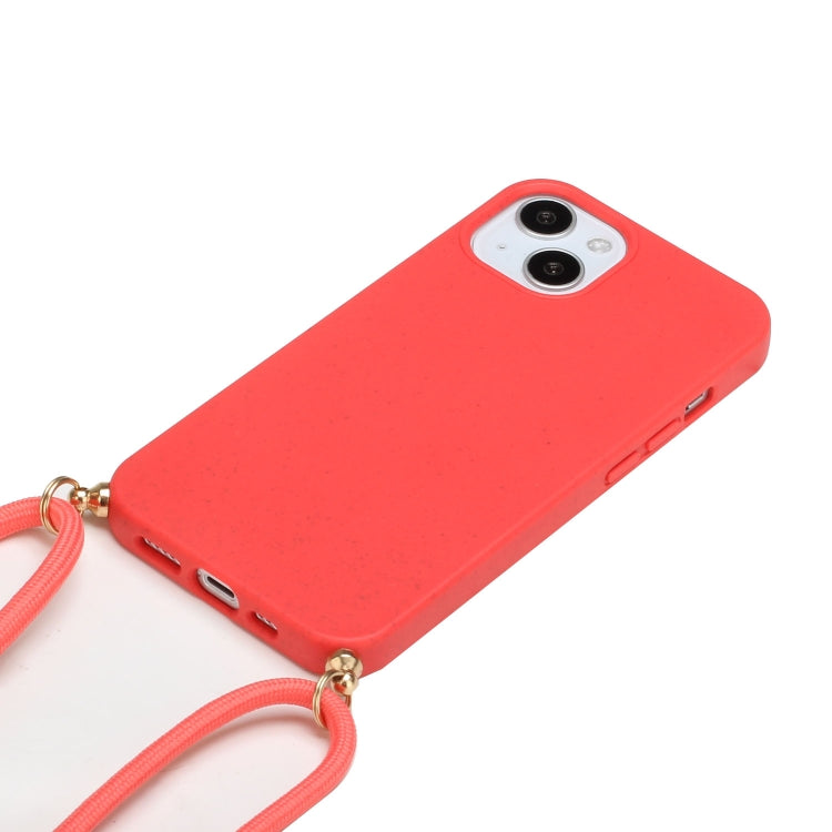 For iPhone 15 Plus Wheat Straw Material + TPU Phone Case with Lanyard(Red) - free shipping - PMC TechLife - Order now!