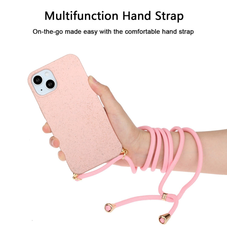 For iPhone 15 Plus Wheat Straw Material + TPU Phone Case with Lanyard(Pink) - free shipping - PMC TechLife - Order now!