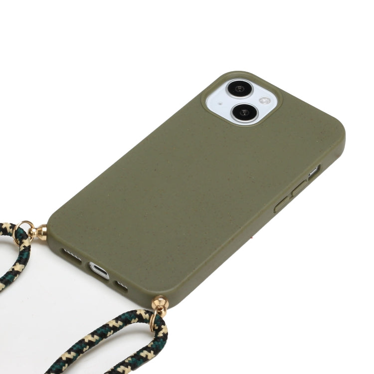 For iPhone 15 Wheat Straw Material + TPU Phone Case with Lanyard(Army Green) - free shipping - PMC TechLife - Order now!