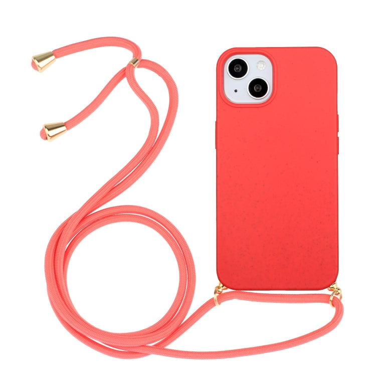 For iPhone 15 Wheat Straw Material + TPU Phone Case with Lanyard(Red) - free shipping - PMC TechLife - Order now!