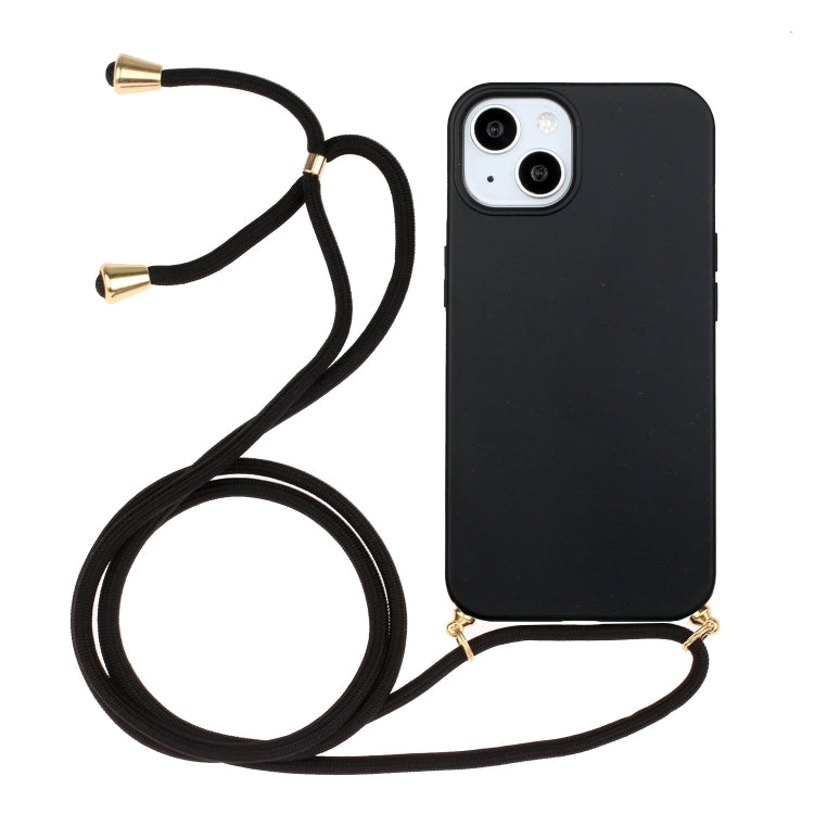 For iPhone 15 Wheat Straw Material + TPU Phone Case with Lanyard(Black) - free shipping - PMC TechLife - Order now!