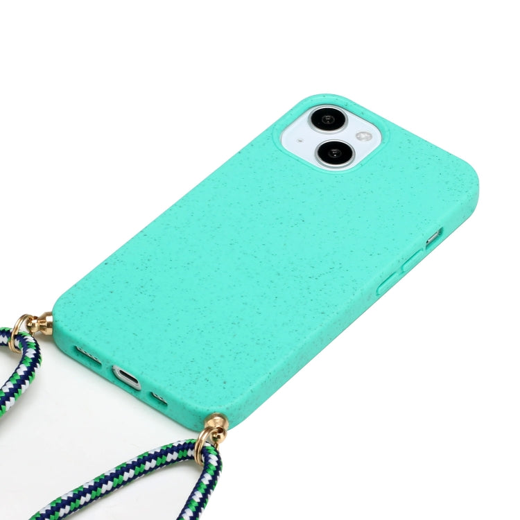 For iPhone 15 Wheat Straw Material + TPU Phone Case with Lanyard(Green) - free shipping - PMC TechLife - Order now!