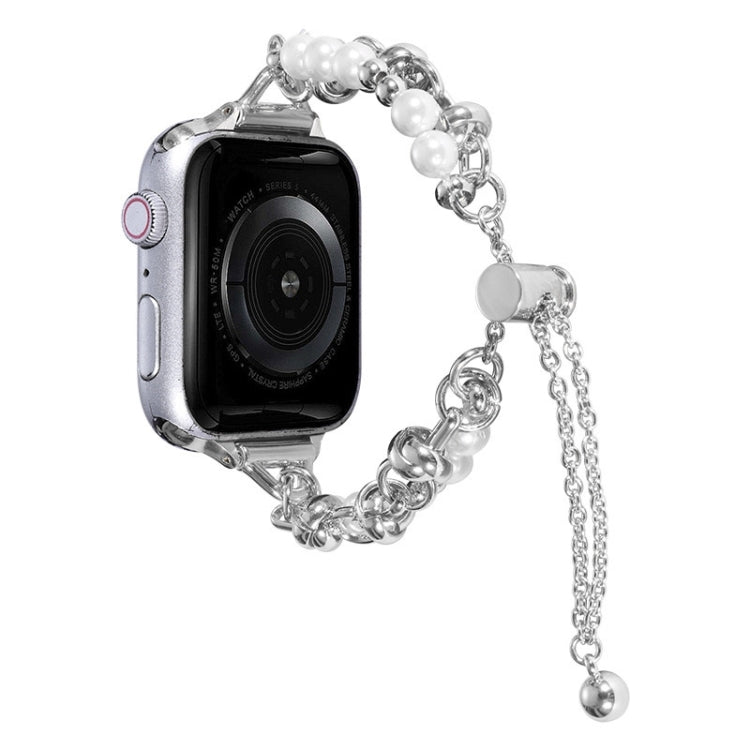For Apple Watch SE 2023 44mm Pearl Bracelet Metal Watch Band(Silver) - Watch Bands by PMC TechLife | Online Shopping South Africa | PMC TechLife