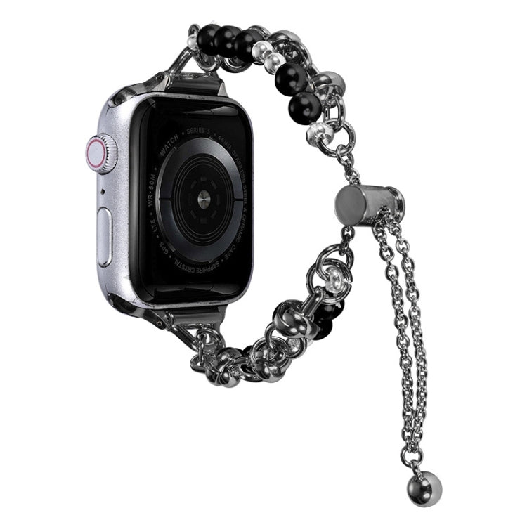 For Apple Watch Series 9 45mm Pearl Bracelet Metal Watch Band(Black) - Watch Bands by PMC TechLife | Online Shopping South Africa | PMC TechLife