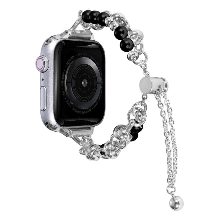 For Apple Watch Series 9 45mm Pearl Bracelet Metal Watch Band(Silver Black) - Watch Bands by PMC TechLife | Online Shopping South Africa | PMC TechLife