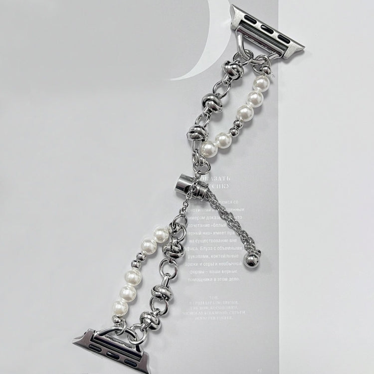 For Apple Watch Series 9 45mm Pearl Bracelet Metal Watch Band(Silver) - Watch Bands by PMC TechLife | Online Shopping South Africa | PMC TechLife