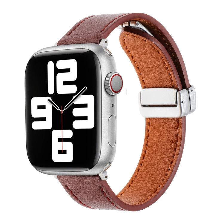 For Apple Watch 7 41mm Magnetic Buckle Skin Feel Leather Watch Band(Wine Red) - Watch Bands by PMC TechLife | Online Shopping South Africa | PMC TechLife