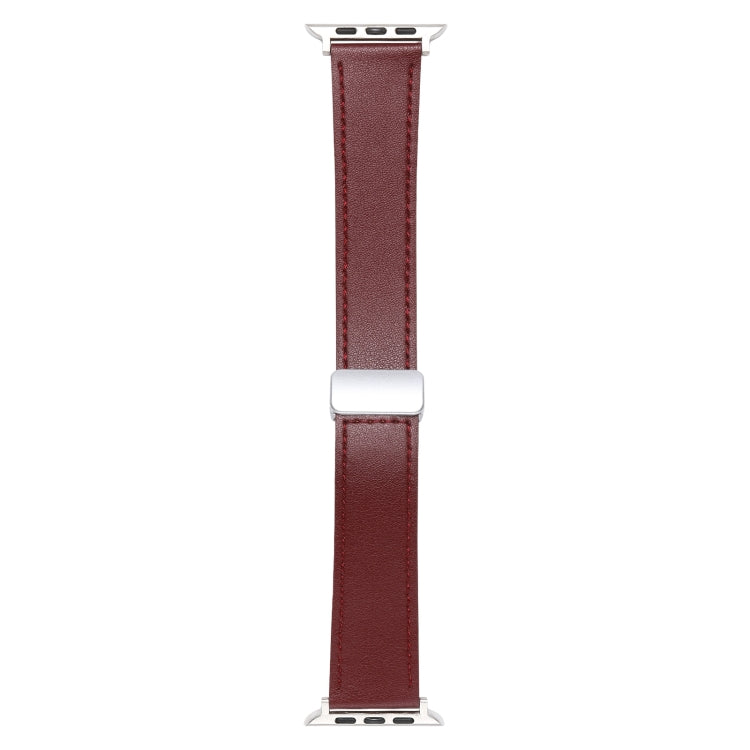 For Apple Watch 7 41mm Magnetic Buckle Skin Feel Leather Watch Band(Wine Red) - Watch Bands by PMC TechLife | Online Shopping South Africa | PMC TechLife