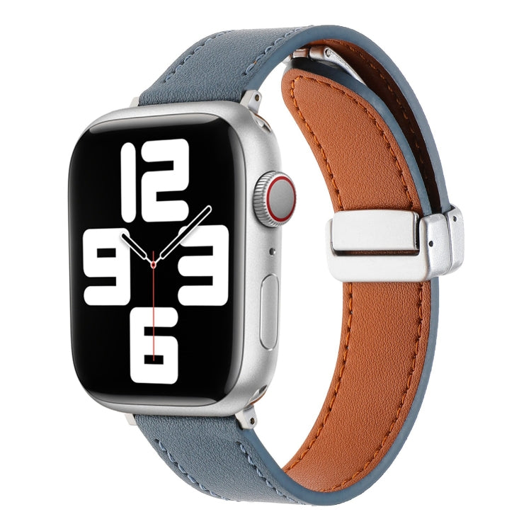 For Apple Watch 5 40mm Magnetic Buckle Skin Feel Leather Watch Band(Light Blue) - Watch Bands by PMC TechLife | Online Shopping South Africa | PMC TechLife