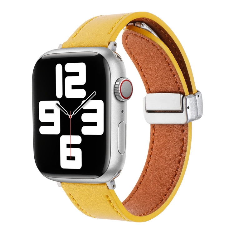 For Apple Watch 4 40mm Magnetic Buckle Skin Feel Leather Watch Band(Yellow) - Watch Bands by PMC TechLife | Online Shopping South Africa | PMC TechLife