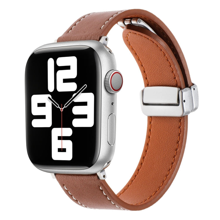 For Apple Watch 2 42mm Magnetic Buckle Skin Feel Leather Watch Band(Brown) - Watch Bands by PMC TechLife | Online Shopping South Africa | PMC TechLife