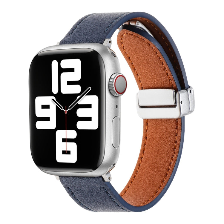 For Apple Watch 2 38mm Magnetic Buckle Skin Feel Leather Watch Band(Dark Blue) - Watch Bands by PMC TechLife | Online Shopping South Africa | PMC TechLife