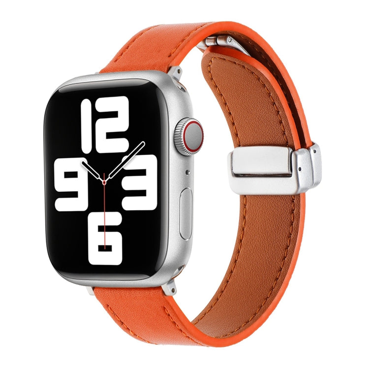 For Apple Watch 2 38mm Magnetic Buckle Skin Feel Leather Watch Band(Orange) - Watch Bands by PMC TechLife | Online Shopping South Africa | PMC TechLife