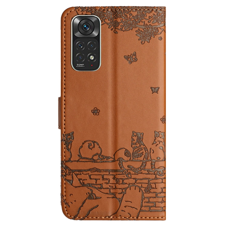 For Xiaomi Redmi Note 11 Global Cat Embossing Pattern Leather Phone Case with Lanyard(Brown) - free shipping - PMC TechLife - Order now!