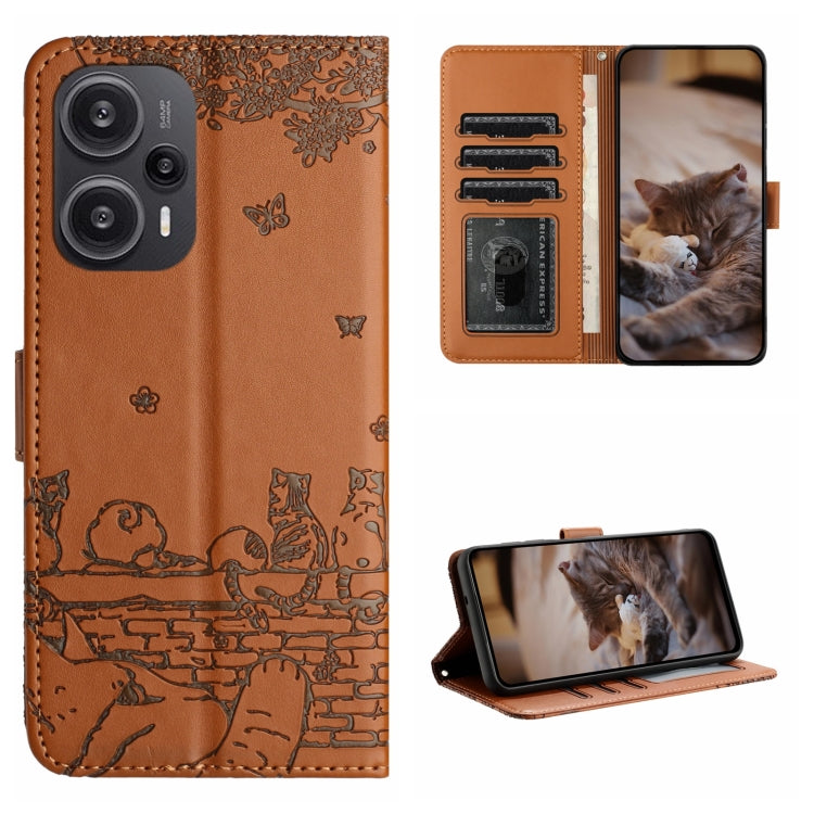 For Xiaomi Poco F5 Cat Embossing Pattern Leather Phone Case with Lanyard(Brown) - free shipping - PMC TechLife - Order now!