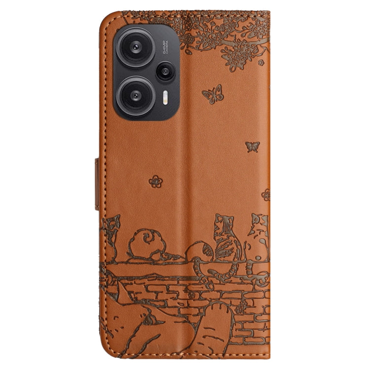 For Xiaomi Poco F5 Cat Embossing Pattern Leather Phone Case with Lanyard(Brown) - free shipping - PMC TechLife - Order now!
