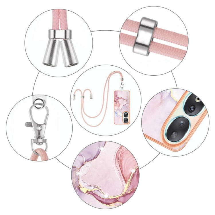 For Honor 90 5G Electroplating Marble Dual-side IMD Phone Case with Lanyard(Rose Gold 005) - free shipping - PMC TechLife - Order now!