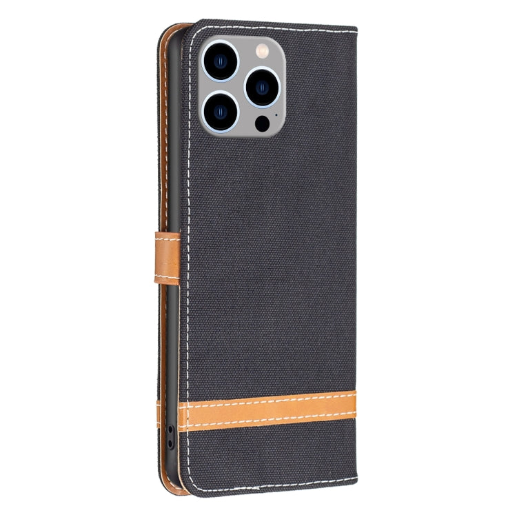 For iPhone 15 Pro Max Color Block Denim Texture Leather Phone Case(Black) - free shipping - PMC TechLife - Order now!