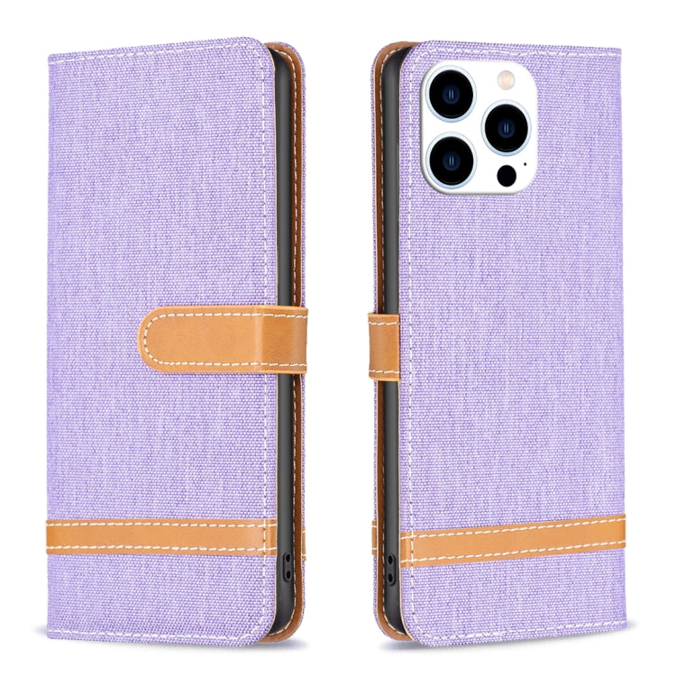 For iPhone 15 Pro Color Block Denim Texture Leather Phone Case(Purple) - free shipping - PMC TechLife - Order now!
