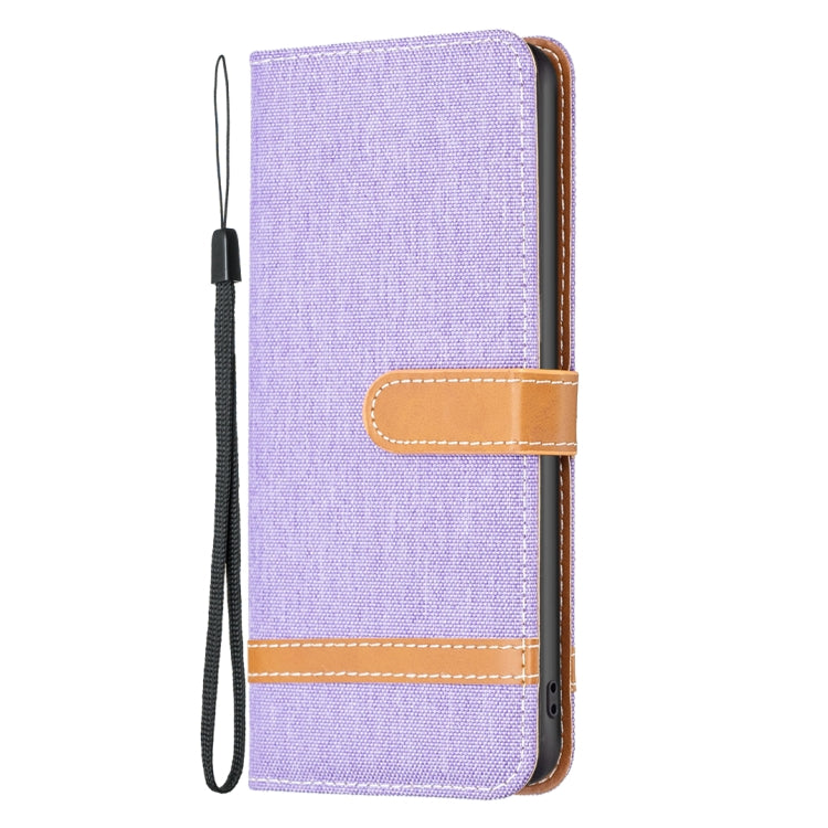 For iPhone 15 Pro Color Block Denim Texture Leather Phone Case(Purple) - free shipping - PMC TechLife - Order now!
