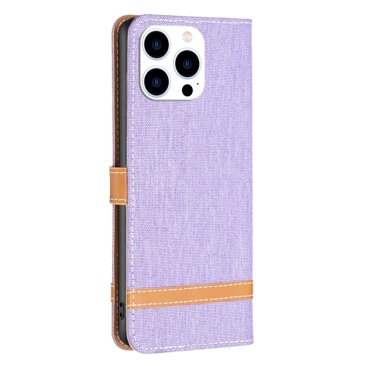 For iPhone 15 Pro Color Block Denim Texture Leather Phone Case(Purple) - free shipping - PMC TechLife - Order now!
