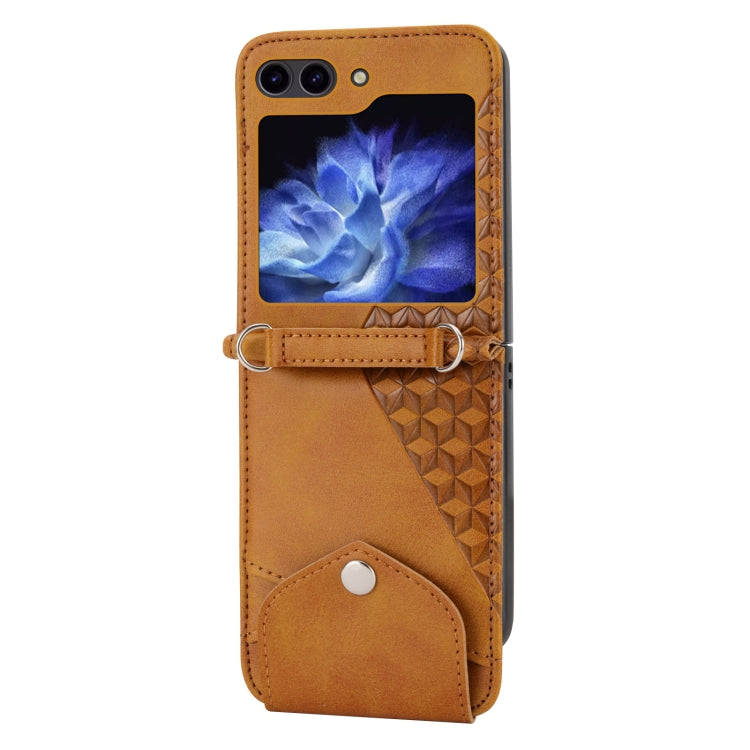 For Samsung Galaxy Z Flip5 Cubic Grid Calf Texture Magnetic Leather Phone Case(Yellow) - free shipping - PMC TechLife - Order now!