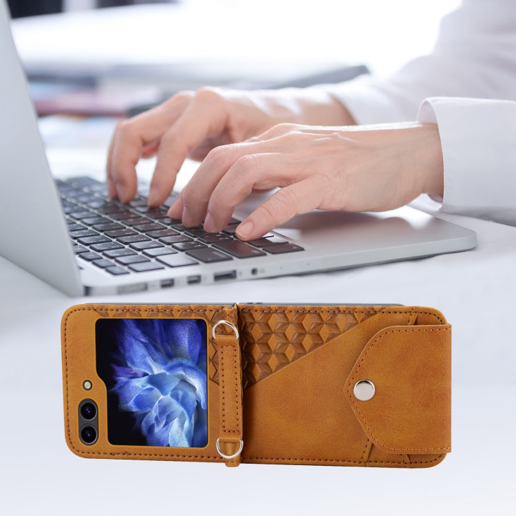 For Samsung Galaxy Z Flip5 Cubic Grid Calf Texture Magnetic Leather Phone Case(Yellow) - free shipping - PMC TechLife - Order now!