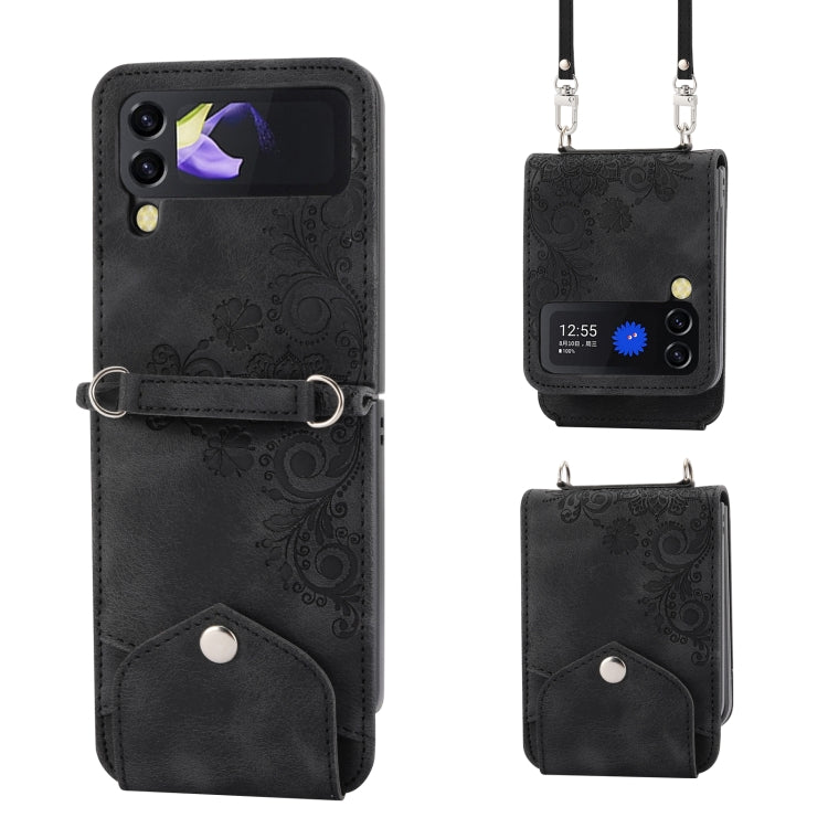 For Samsung Galaxy Z Flip5 Skin Feel Flowers Embossed Wallet Leather Phone Case(Black) - free shipping - PMC TechLife - Order now!
