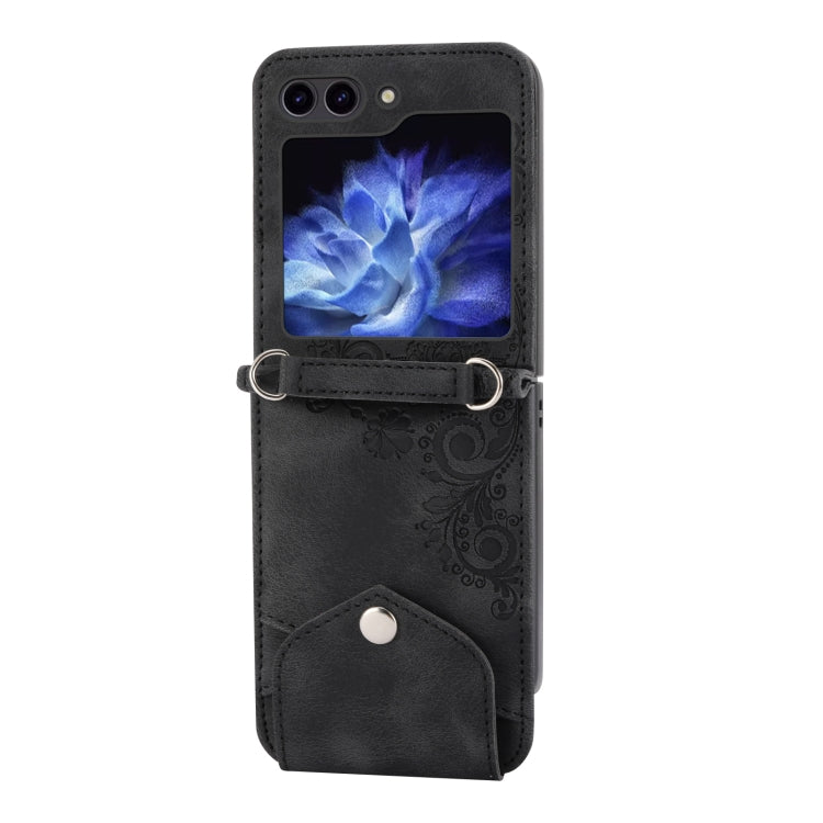 For Samsung Galaxy Z Flip5 Skin Feel Flowers Embossed Wallet Leather Phone Case(Black) - free shipping - PMC TechLife - Order now!