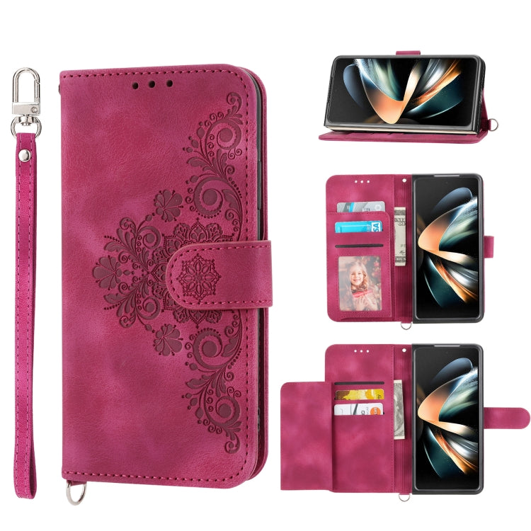 For Samsung Galaxy Z Fold5 Skin Feel Flowers Embossed Wallet Leather Phone Case(Wine Red) - free shipping - PMC TechLife - Order now!