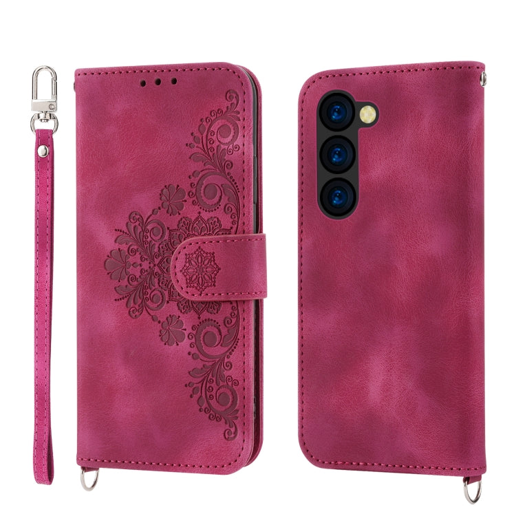 For Samsung Galaxy Z Fold5 Skin Feel Flowers Embossed Wallet Leather Phone Case(Wine Red) - free shipping - PMC TechLife - Order now!