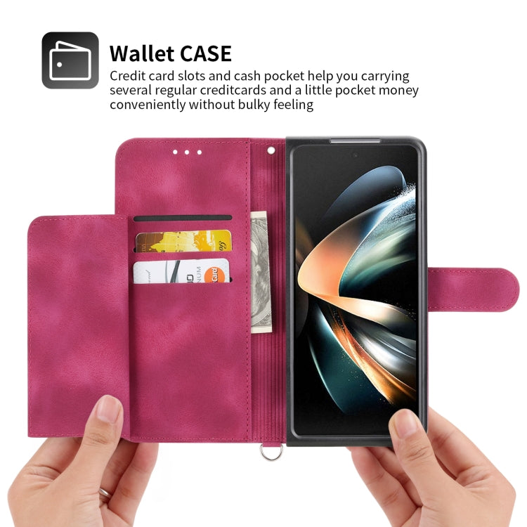 For Samsung Galaxy Z Fold5 Skin Feel Flowers Embossed Wallet Leather Phone Case(Wine Red) - free shipping - PMC TechLife - Order now!