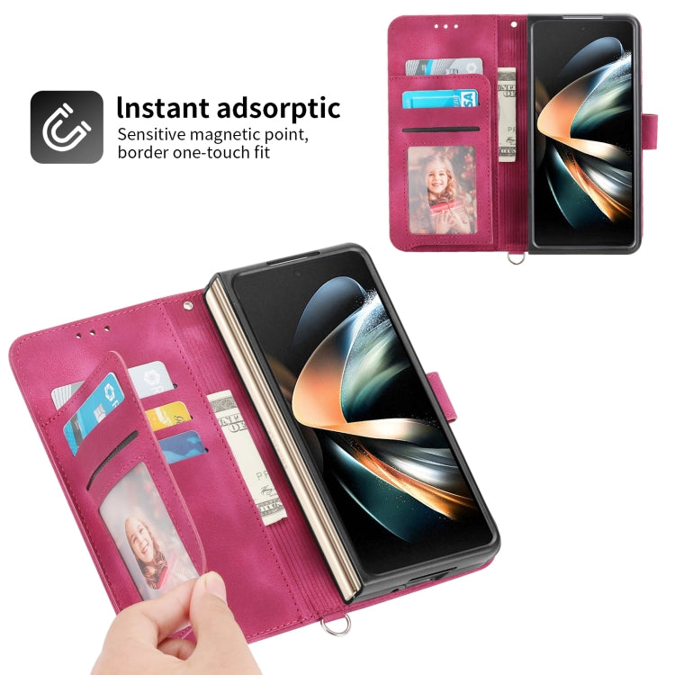 For Samsung Galaxy Z Fold5 Skin Feel Flowers Embossed Wallet Leather Phone Case(Wine Red) - free shipping - PMC TechLife - Order now!