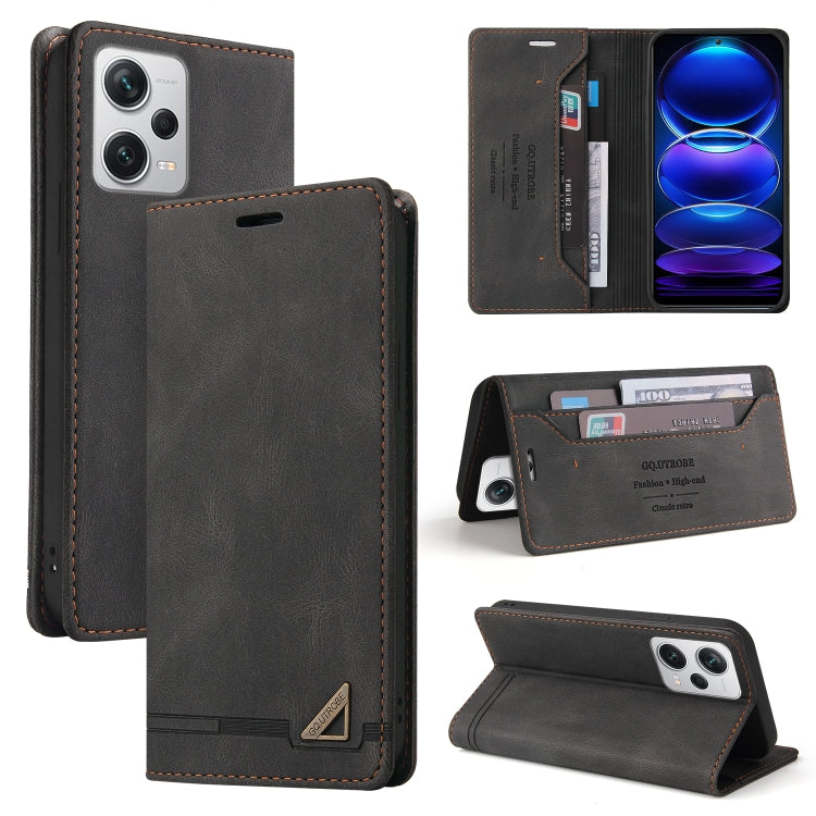 For Xiaomi Redmi Note 12 Pro+ India GQUTROBE Skin Feel Anti-theft Brush Horizontal Flip Leather Case with Holder(Black) - free shipping - PMC TechLife - Order now!